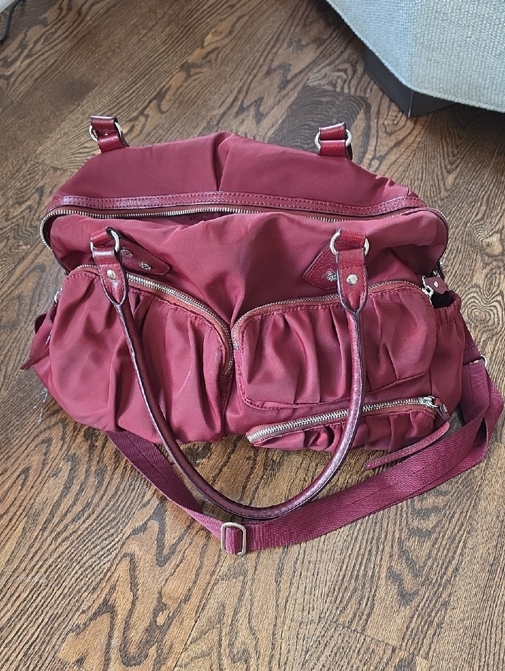 MZ Wallace Bedford Burgundy Nylon Tote with Multiple Pockets